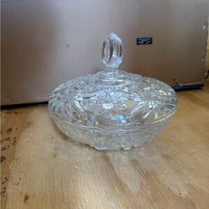 Pressed Glass Covered Candy Dish - Clear Cut Pattern